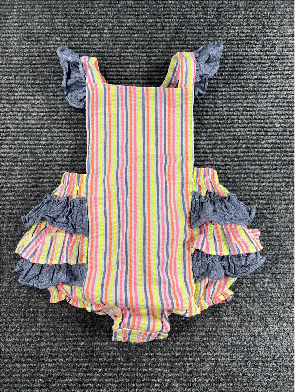 Bonnie Baby Multicolor Striped Neon Searsucker Ruffle Romper Baby Girls 24M